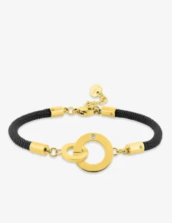 Bracelet cordon nylon noir et acier doré, oxyde de zirconium SO OR