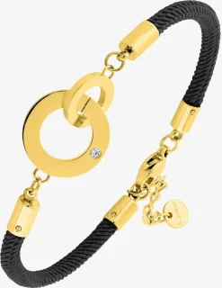 Bracelet cordon nylon noir et acier doré, oxyde de zirconium SO OR
