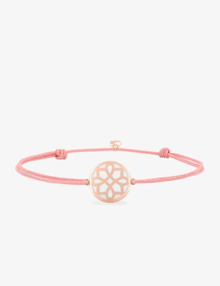 Bracelet cordon rose Harmonie jeton Or rose 375‰ et laque ivoire SO OR