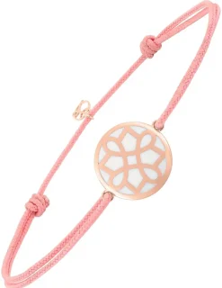 Bracelet cordon rose Harmonie jeton Or rose 375‰ et laque ivoire SO OR