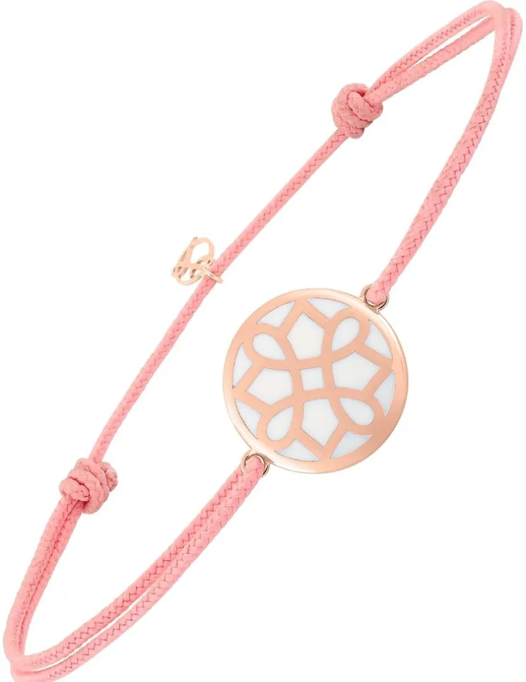 Bracelet cordon rose Harmonie jeton Or rose 375‰ et laque ivoire SO OR