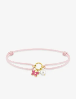 Bracelet cordon rose papillon or jaune 375‰ et perle de culture d'eau douce 4 mm SO OR