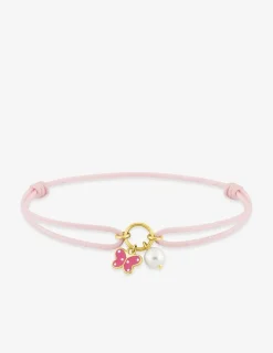 Bracelet cordon rose papillon or jaune 750‰ et perle de culture d'eau douce 4 mm SO OR