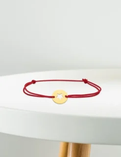 Bracelet cordon rouge motif étoile en or jaune 375 ‰ SO OR