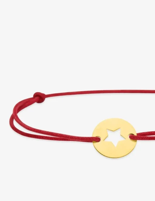 Bracelet cordon rouge motif étoile en or jaune 375 ‰ SO OR