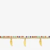 Bracelet cristaux synthétiques multicolores, chaîne et breloques plume acier doré SO OR