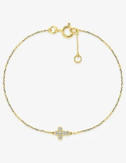 Bracelet croix or jaune 375‰ et oxydes de zirconium SO OR