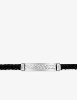 Bracelet cuir synthétique tressé et plaque acier effet tissé SO OR