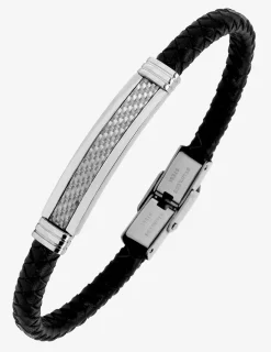 Bracelet cuir synthétique tressé et plaque acier effet tissé SO OR