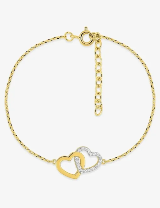 Bracelet cœur plaqué or et cœur rhodium avec oxydes de zirconium entrelacés SO OR