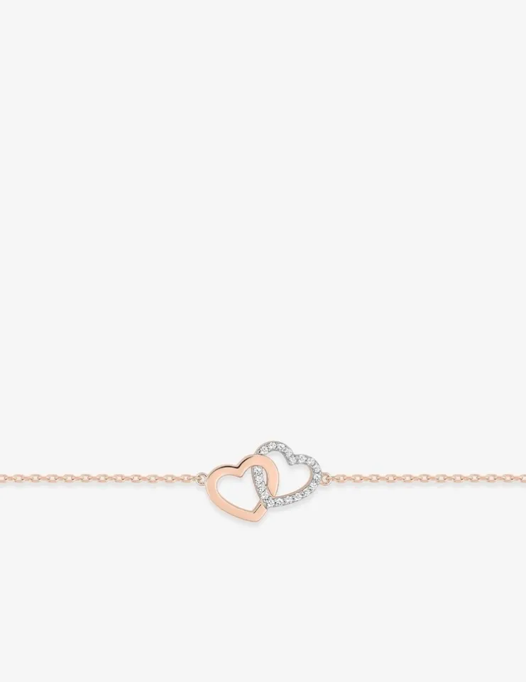 Bracelet cœurs bicolores entrelacés plaqué or rose, rhodium et oxydes de zirconium SO OR