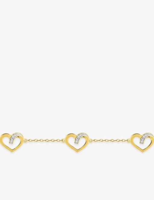 Bracelet cœurs bicolores plaqué or, rhodium et oxydes de zirconium SO OR
