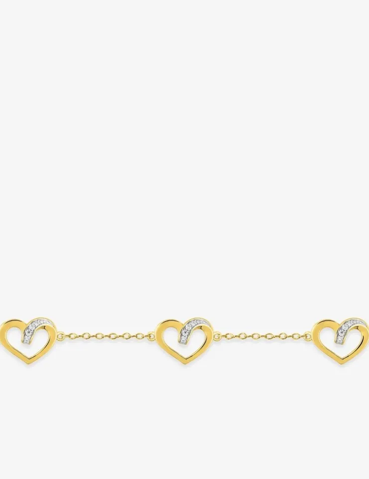 Bracelet cœurs bicolores plaqué or, rhodium et oxydes de zirconium SO OR