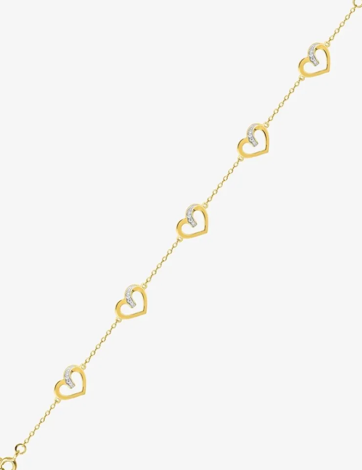 Bracelet cœurs bicolores plaqué or, rhodium et oxydes de zirconium SO OR