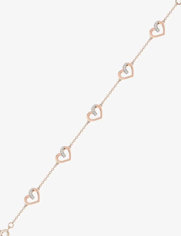 Bracelet cœurs bicolores plaqué or rose, rhodium et oxydes de zirconium SO OR