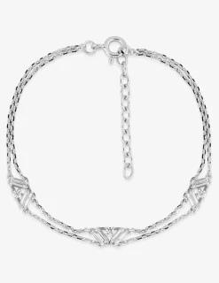 Bracelet double chaîne argent 925‰ rhodié et motifs rectangulaires oxydes de zirconium SO OR