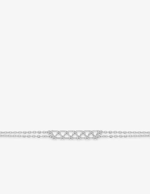 Bracelet double chaîne motifs triangulaires argent 925‰ rhodié et oxydes de zirconium SO OR