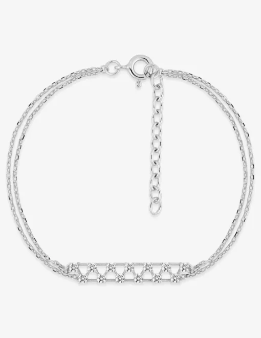 Bracelet double chaîne motifs triangulaires argent 925‰ rhodié et oxydes de zirconium SO OR