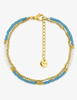 Bracelet double rang acier doré et cristaux synthétiques bleus SO OR