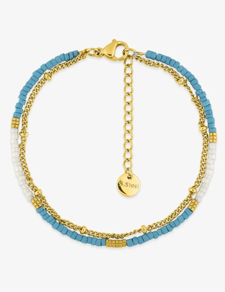 Bracelet double rang acier doré et cristaux synthétiques bleus SO OR