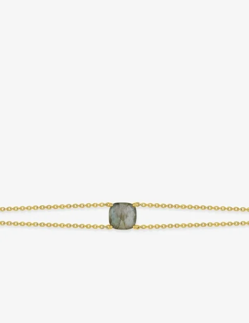 Bracelet double rangs or jaune 750 ‰ labradorite SO OR