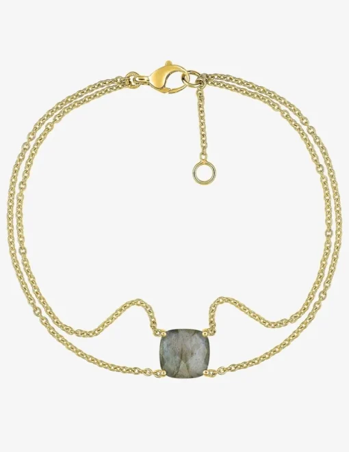 Bracelet double rangs or jaune 750 ‰ labradorite SO OR