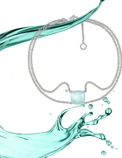 Bracelet double rangs or blanc 750 ‰ calcedoine bleue SO OR