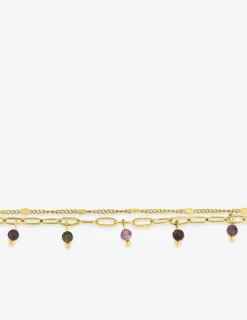 Bracelet doubles chaînes en acier doré, tourmaline rose SO OR