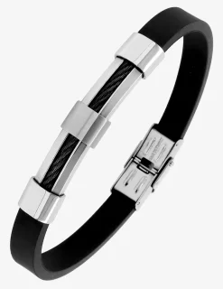 Bracelet en acier cable et caoutchouc, noir et gris SO OR