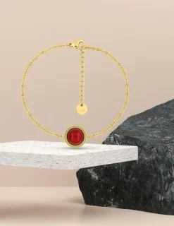 Bracelet en acier doré avec rubis synthétique 19 cm SO OR
