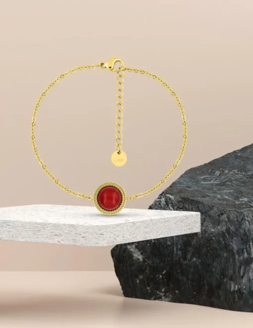 Bracelet en acier doré avec rubis synthétique 19 cm SO OR