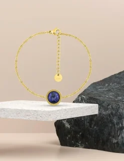 Bracelet en acier doré avec lapis-lazuli bleu 19 cm SO OR