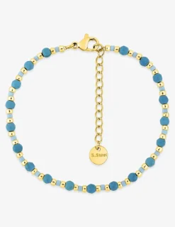 Bracelet en acier doré avec turquoises synthétique et boules de verre bleu SO OR