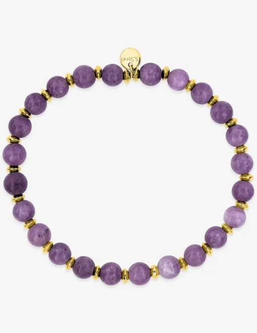 Bracelet en acier doré, lépidolite mauve SO OR