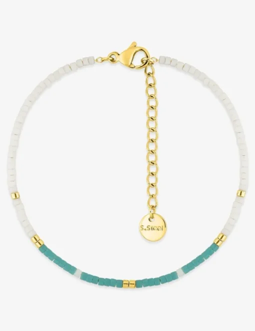 Bracelet en acier doré, turquoise et crital SO OR