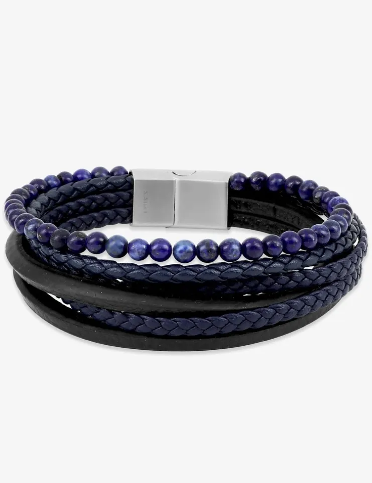 Bracelet en acier et autres matières, agates bleues synthétique SO OR