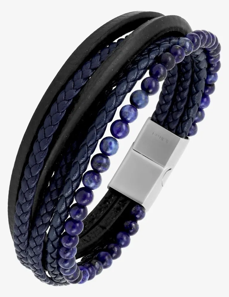 Bracelet en acier et autres matières, agates bleues synthétique SO OR