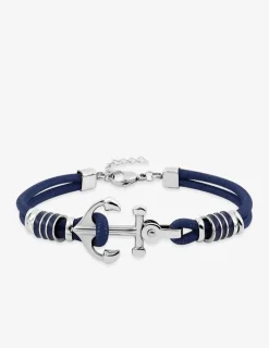 Bracelet en acier et nylon bleu marine avec motif ancre de bateau SO OR