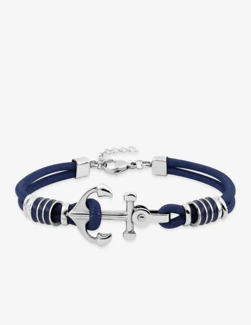 Bracelet en acier et nylon bleu marine avec motif ancre de bateau SO OR