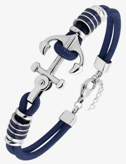 Bracelet en acier et nylon bleu marine avec motif ancre de bateau SO OR