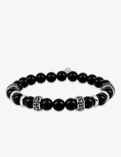 Bracelet en acier et perles d'agate noire avec séparateurs SO OR