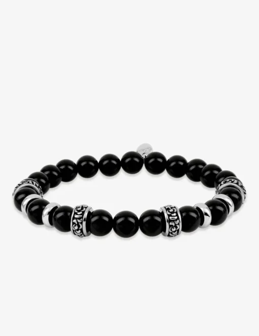 Bracelet en acier et perles d'agate noire avec séparateurs SO OR