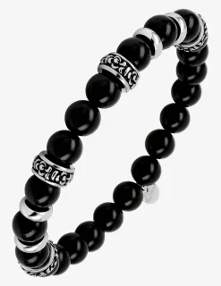 Bracelet en acier et perles d'agate noire avec séparateurs SO OR
