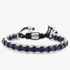 Bracelet en acier gris, cordon noir et cuir bleu SO OR