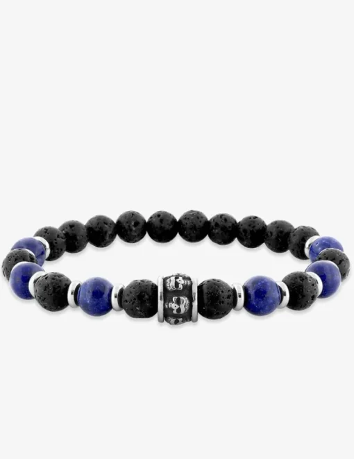 Bracelet en acier gris et autres matières, motif têtes de mort SO OR
