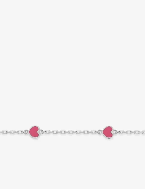 Bracelet en argent 925 ‰ rhodié avec cœurs laqués rose SO OR