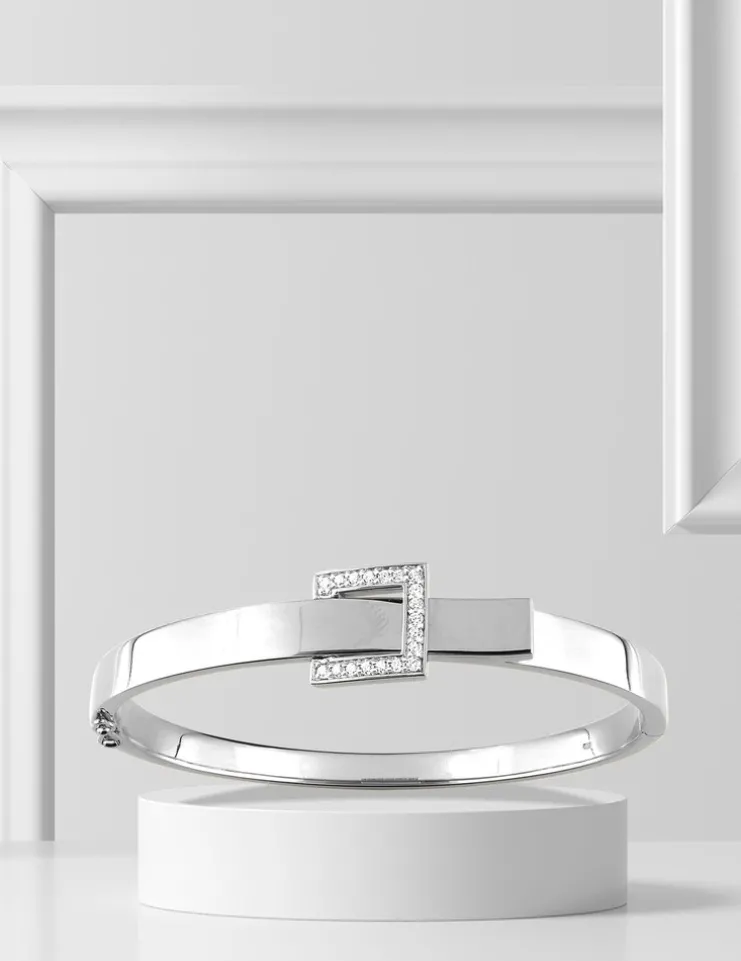 Bracelet en argent 925 ‰ rhodié style ceinture, oxydes de zirconium SO OR