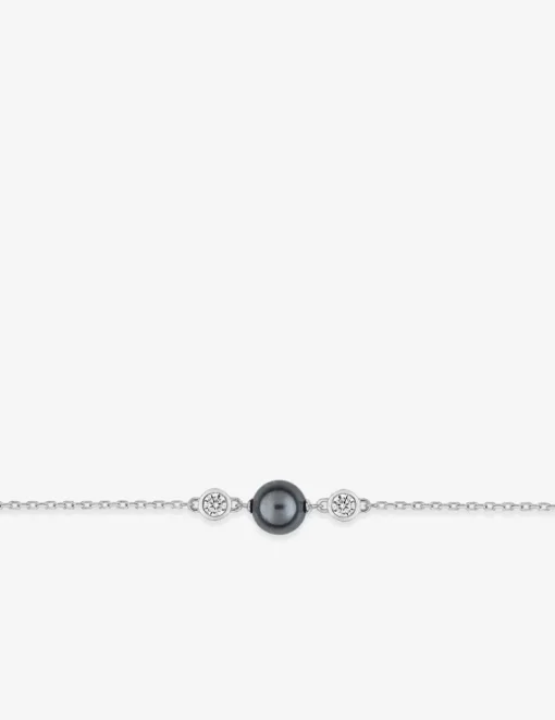 Bracelet en argent 925 ‰ rhodié avec perle d'imitation grise et oxydes de zirconium SO OR