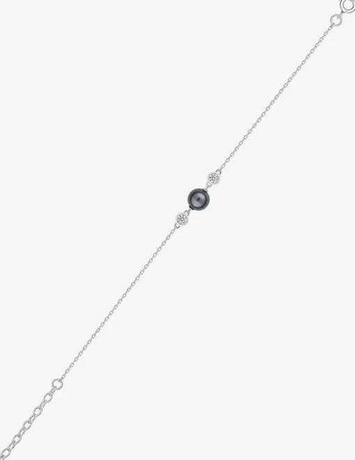 Bracelet en argent 925 ‰ rhodié avec perle d'imitation grise et oxydes de zirconium SO OR