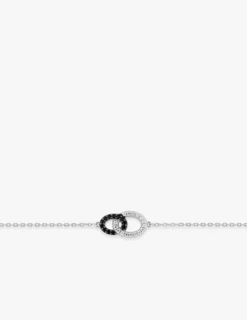 Bracelet en argent 925 ‰ rhodié, motifs entrelacés et oxydes de zirconium noir et blanc SO OR